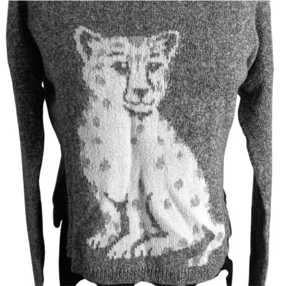 Hollister Size XS Womens Gray Knit Sweater White Cheetah Graphic Pullover - Picture 3 of 8